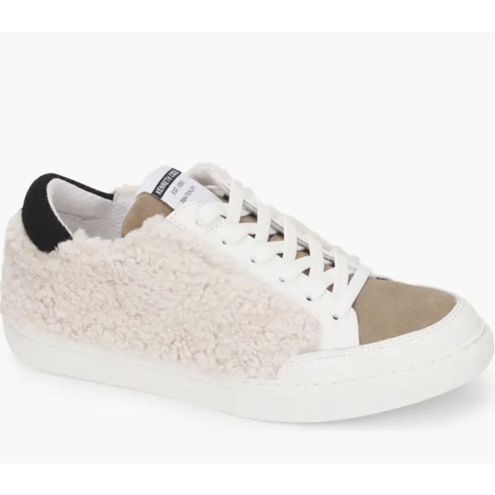 Kenneth Cole Kam Guard Cozy EO Faux Fur Suede Sneakers White Tan 5.5M NEW
